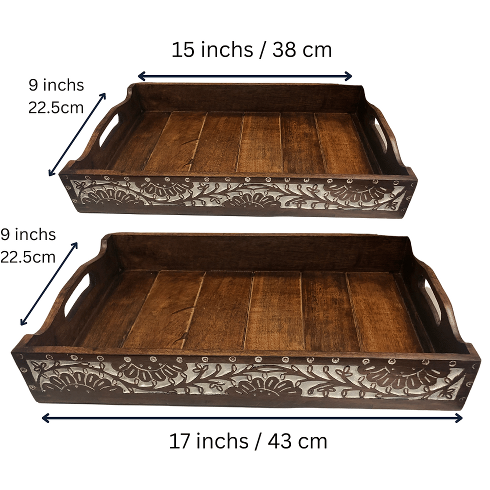 Thumbnail: Hand Carved Serving Tray Mahogany in Solid Mango Wood Large and Medium Set