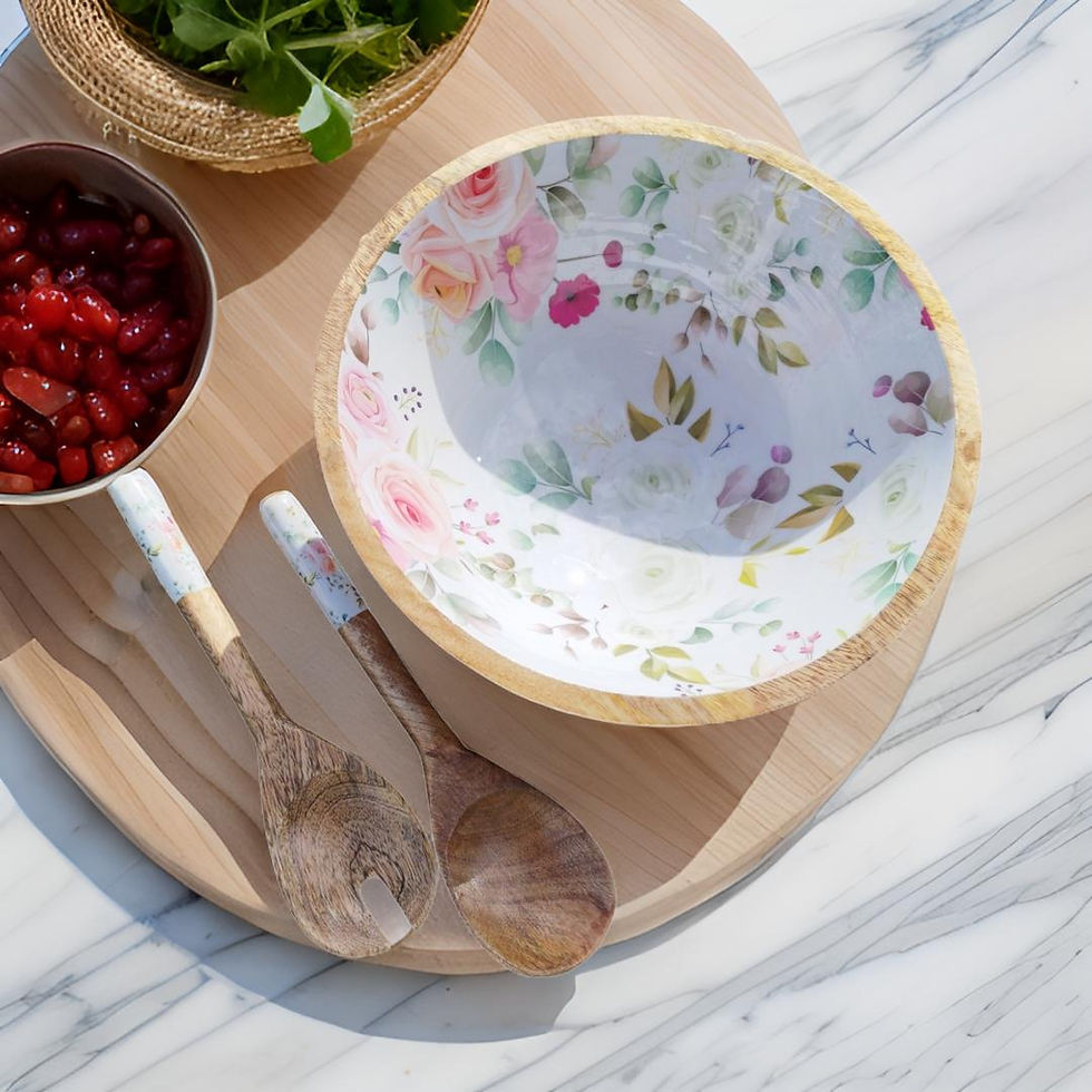 Thumbnail: Large Serving Bowl with Lid & Spoons Floral