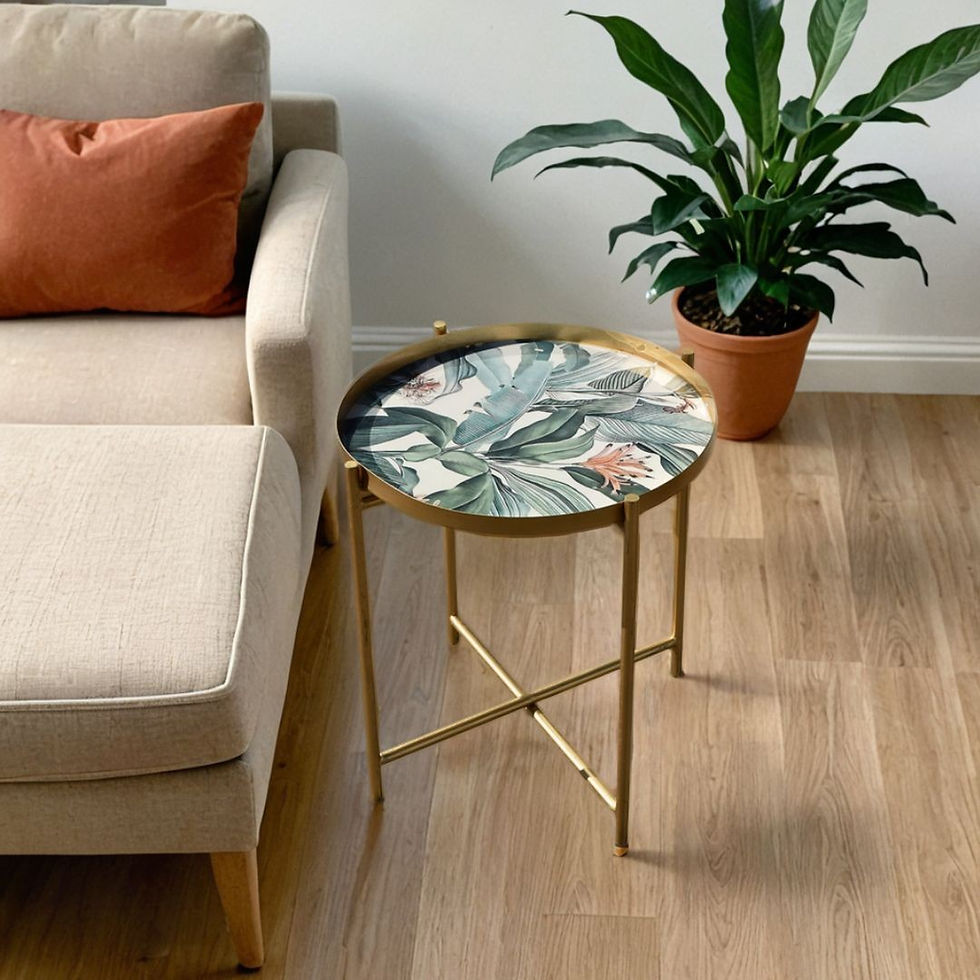 Thumbnail: Handmade Metal Side Table Foldable Legs Elegant 14" Removable Tray Top Milan