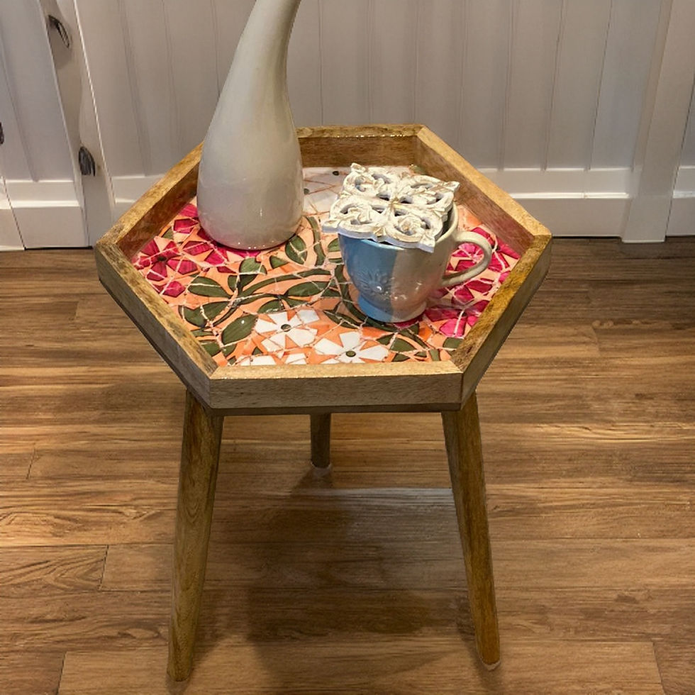 Thumbnail: Handmade Hexagonal Side Table with Detachable Legs Mosaic