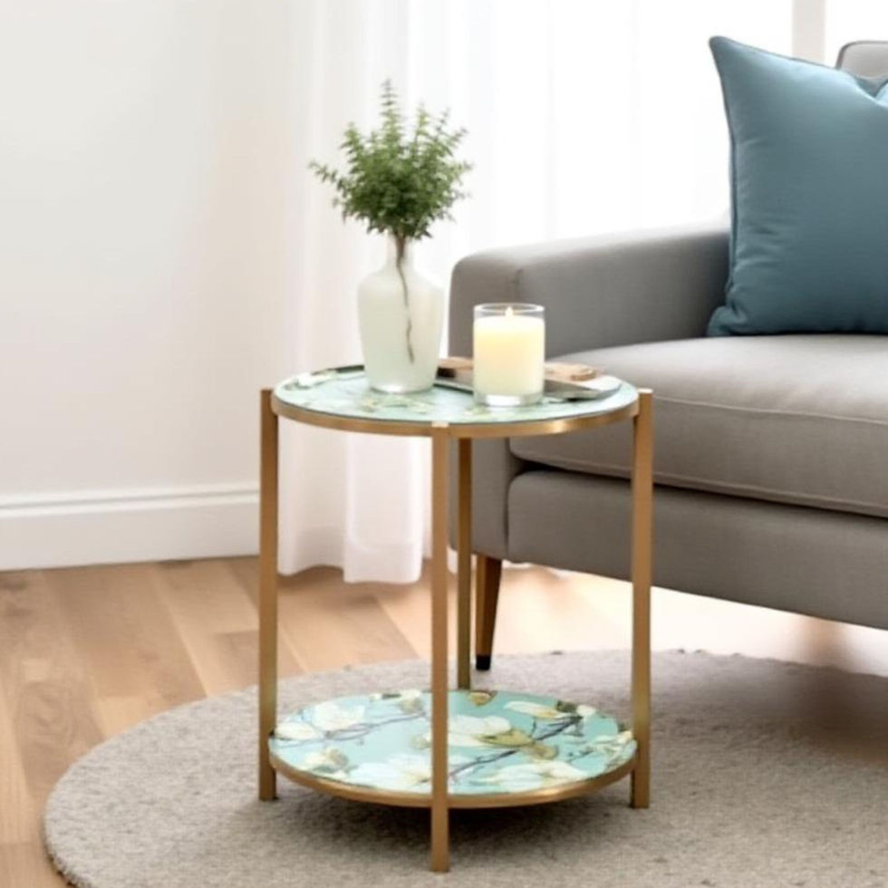Thumbnail: Handmade Metal Side Table Foldable Legs Elegant 14" Removable Tray Top - Snowbel