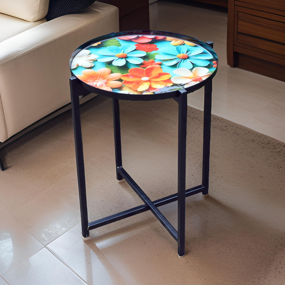 Thumbnail: Handmade Metal Side Table Foldable Legs Elegant 14" Removable Tray Top Bloom