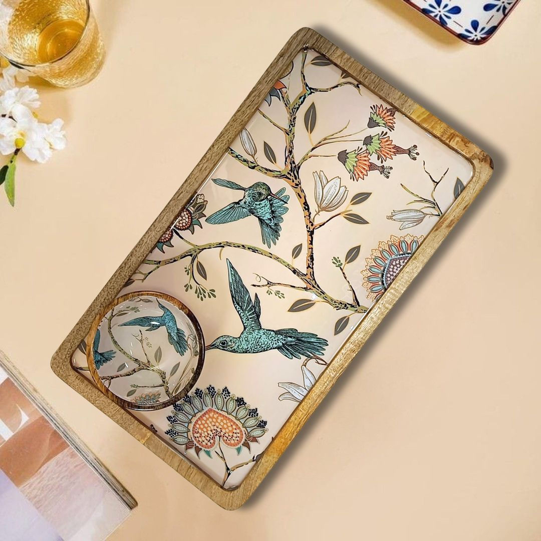 Handmade Mango Wood Serving Platter with Dip Bowl – 14"