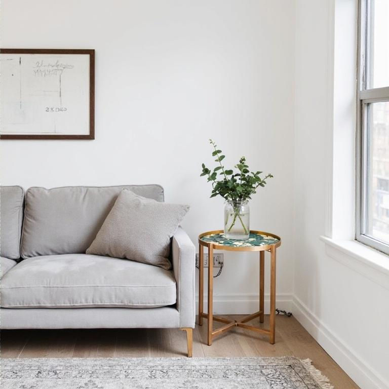 Thumbnail: Handmade Metal Side Table Foldable Legs Elegant 14" Removable Tray Top Milan