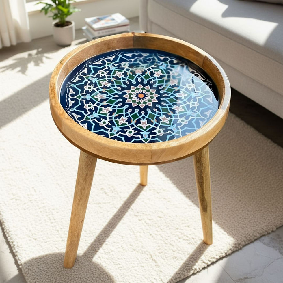 Thumbnail: Handmade Side Table Large 13" Top Solid Mango Wood Detachable Legs Marrakesh