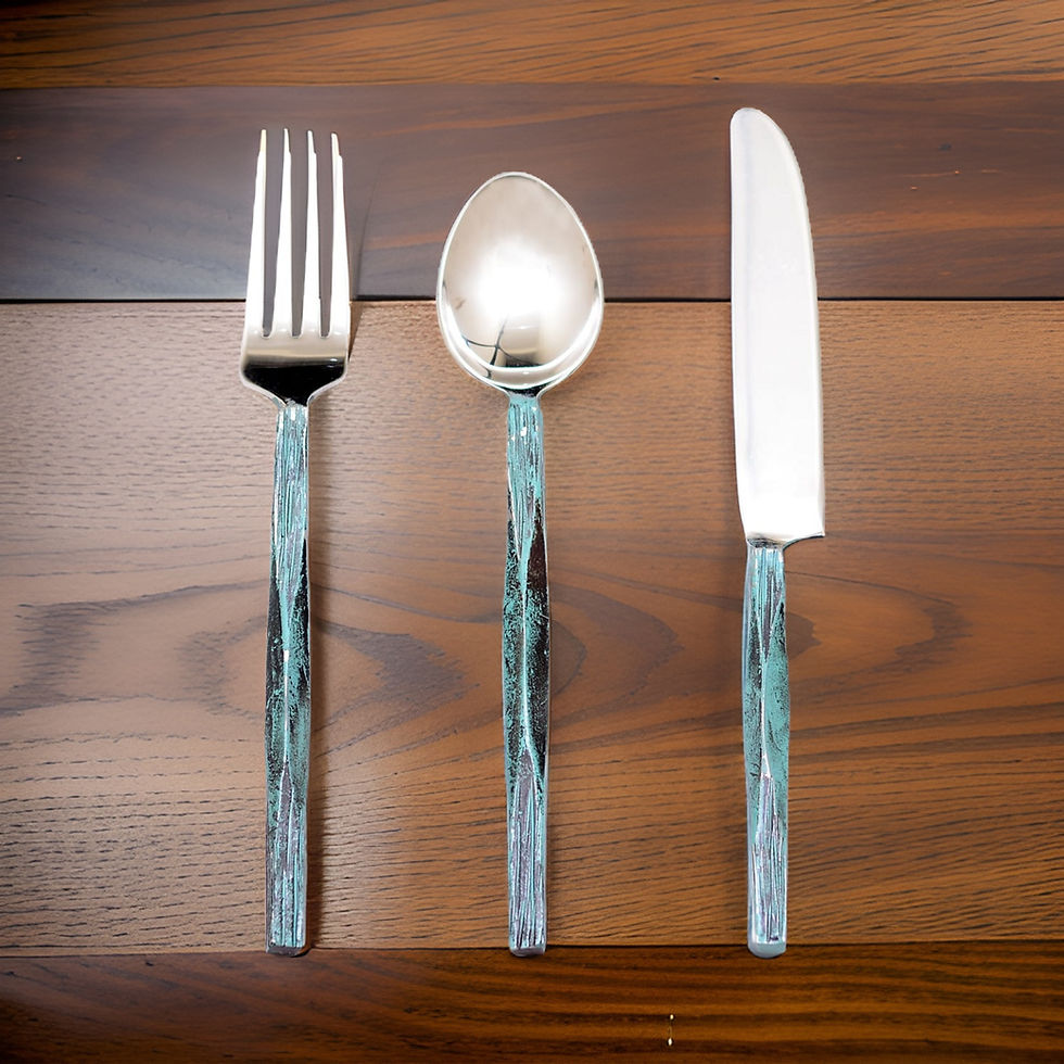 Thumbnail: Teal Graphite 24 Piece Cutlery Set Hand Forged Stainless Steel