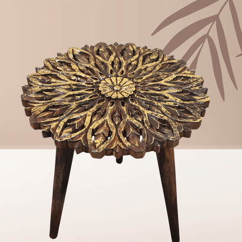 Hand Carved Side Table Antique Gold Hartsmede.co.uk