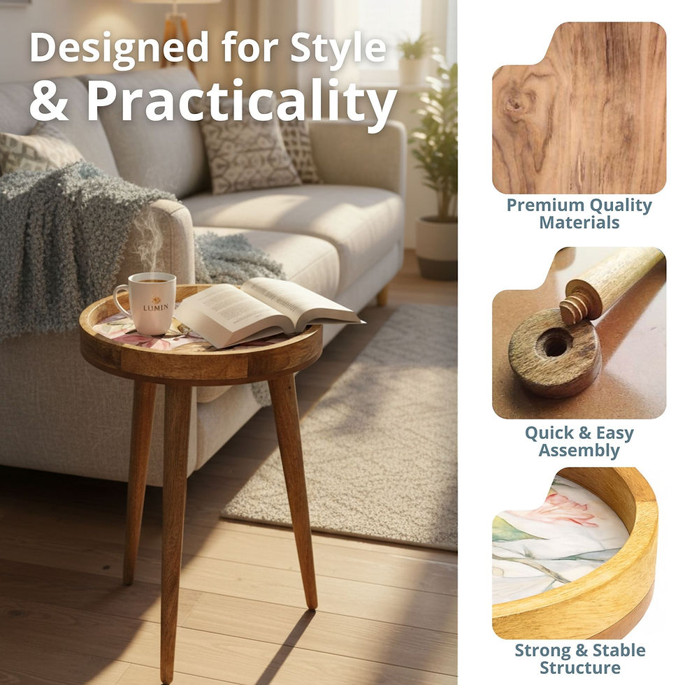 Thumbnail: Handmade Side Table Solid Mango Wood Detachable Legs Spring Flower