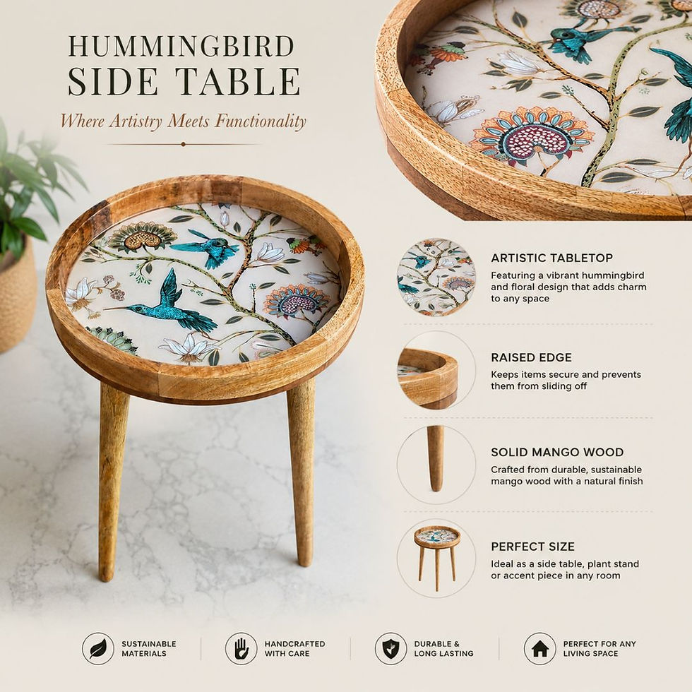 Thumbnail: Handmade Side Table 13" Table Top Detachable Legs Stunning Hummingbird