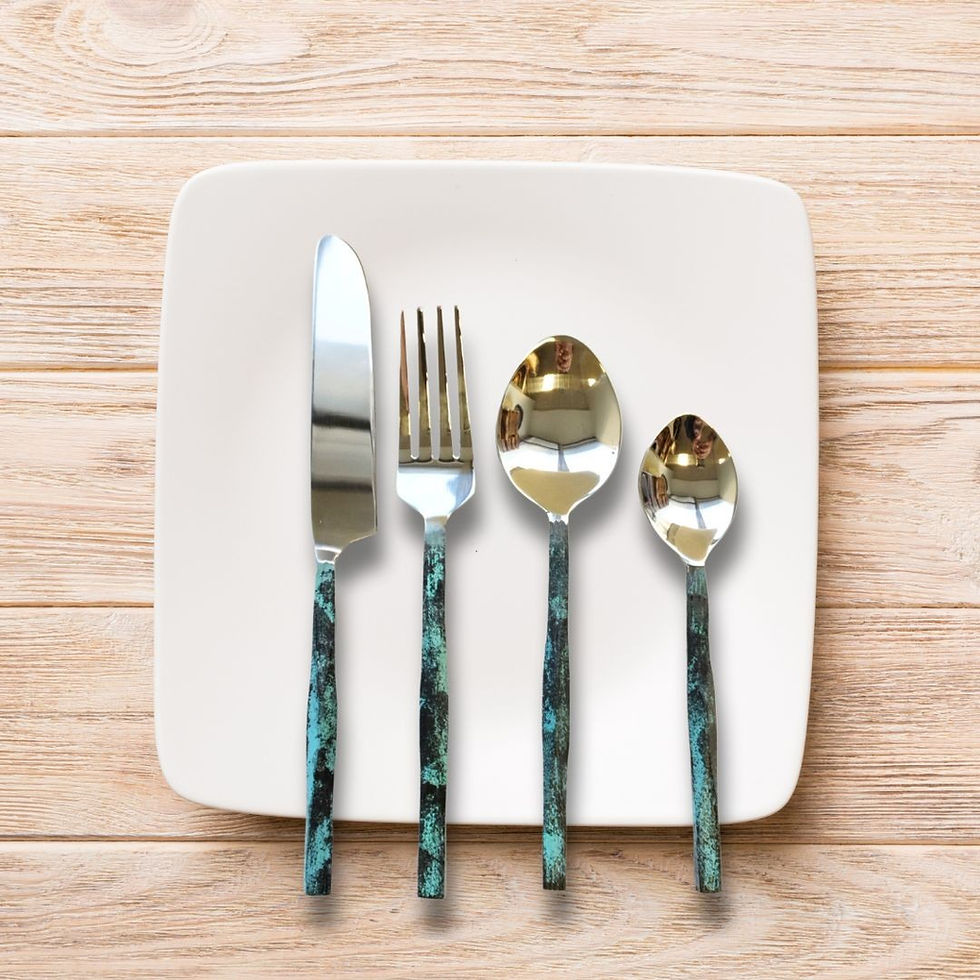 Thumbnail: Teal Graphite 24 Piece Cutlery Set Hand Forged Stainless Steel