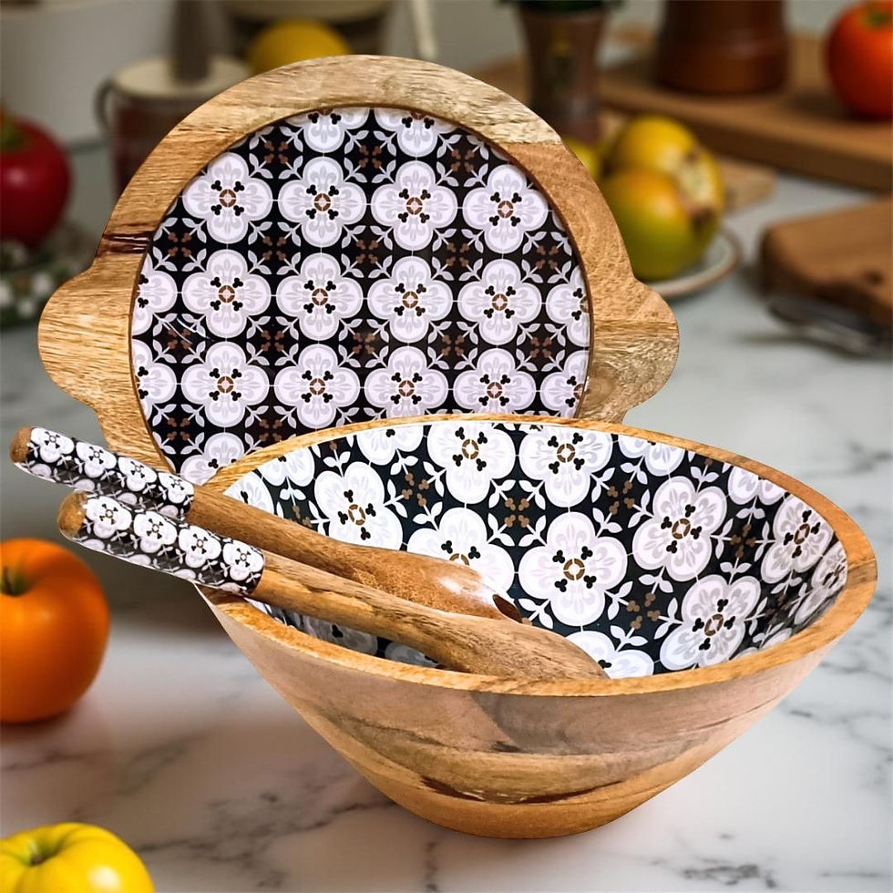 Thumbnail: Palazzo Serving Bowl With Lid & Serving Spoons In Solid Mango Wood