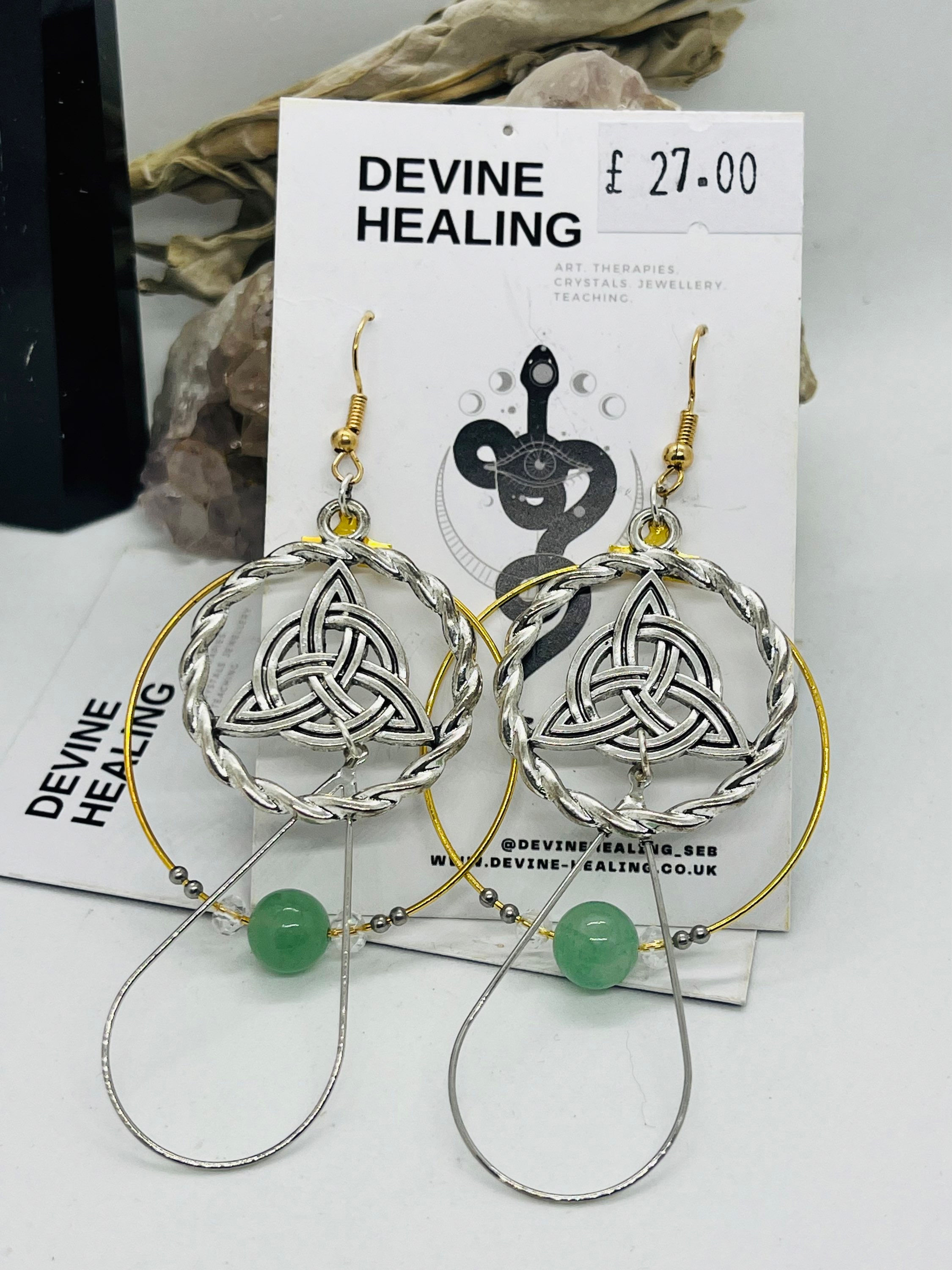 Green Aventurine Celtic Triquetra earrings