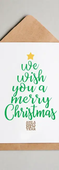 A personal Christmas card, featuring a typographical illustration of a Christmas tree.