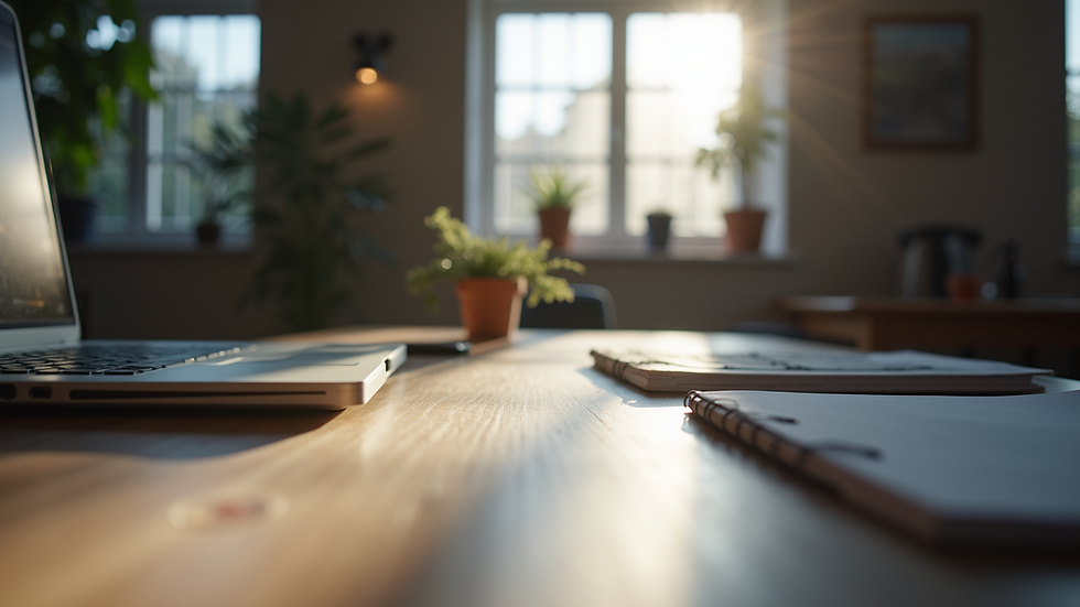 Eye-level view of a thoughtful workspace