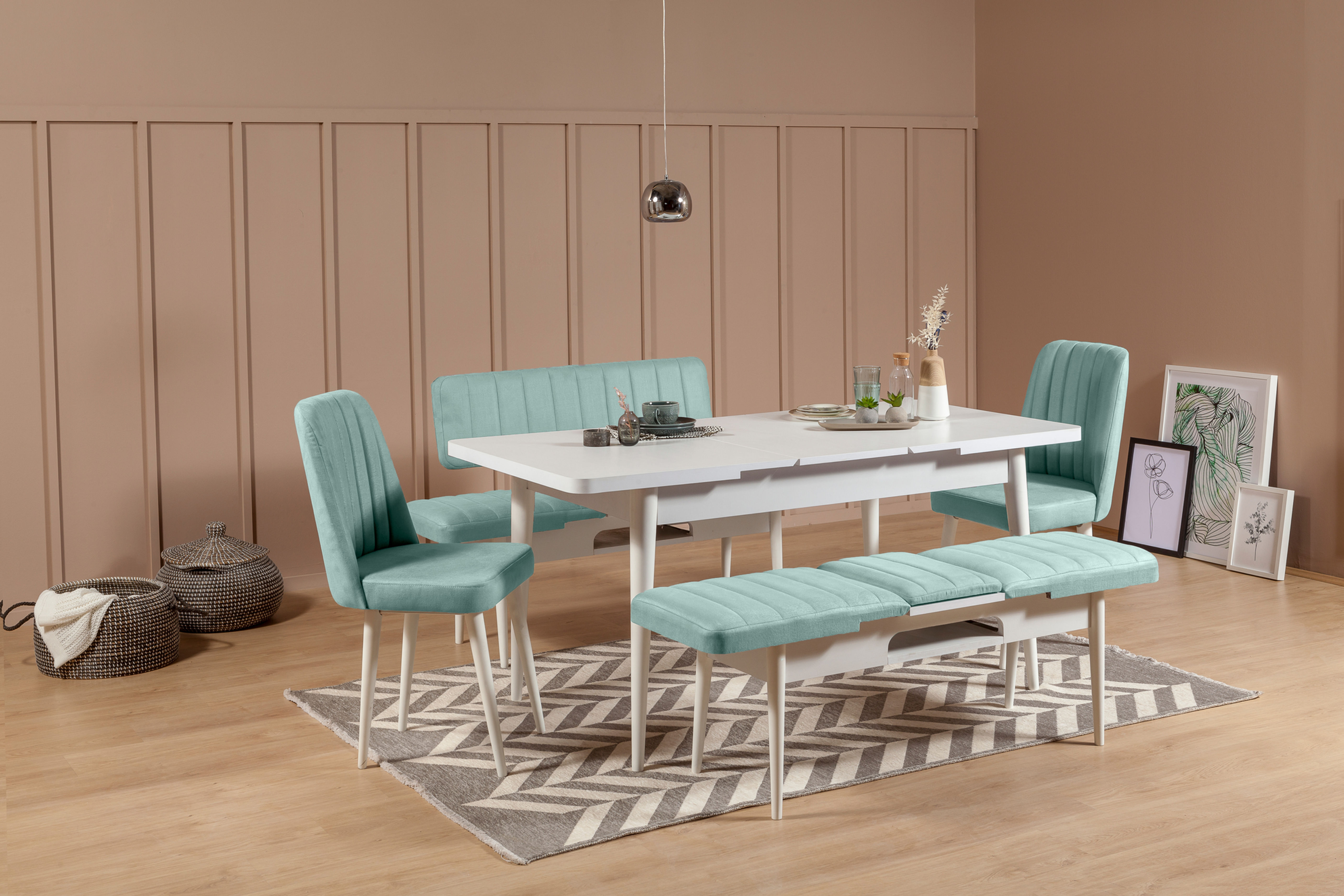 SEMBOL MASA TAKIMI BEYAZ/FISTIK YEŞİLİ