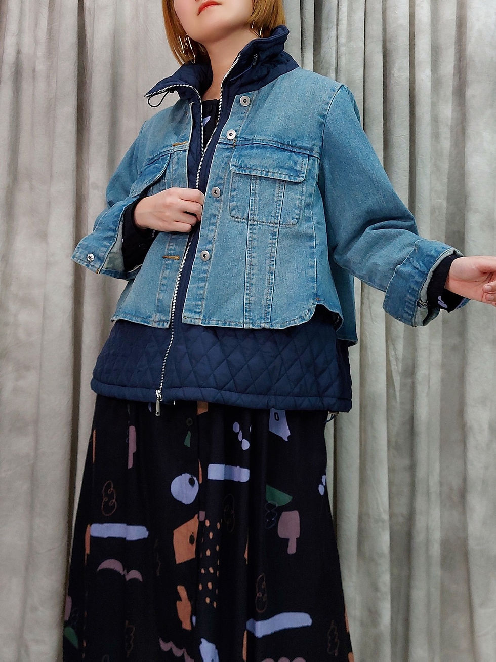 拼夾棉牛仔外套