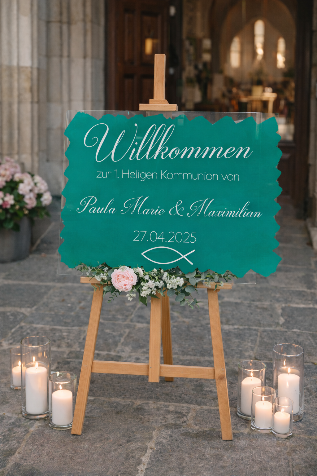 Willkommenschild Taufe & Kommunion aus Acryl