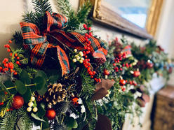 Christmas garland with tartan ribbon
