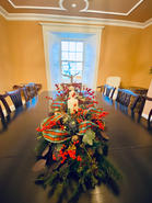 dining table with floral arrangement