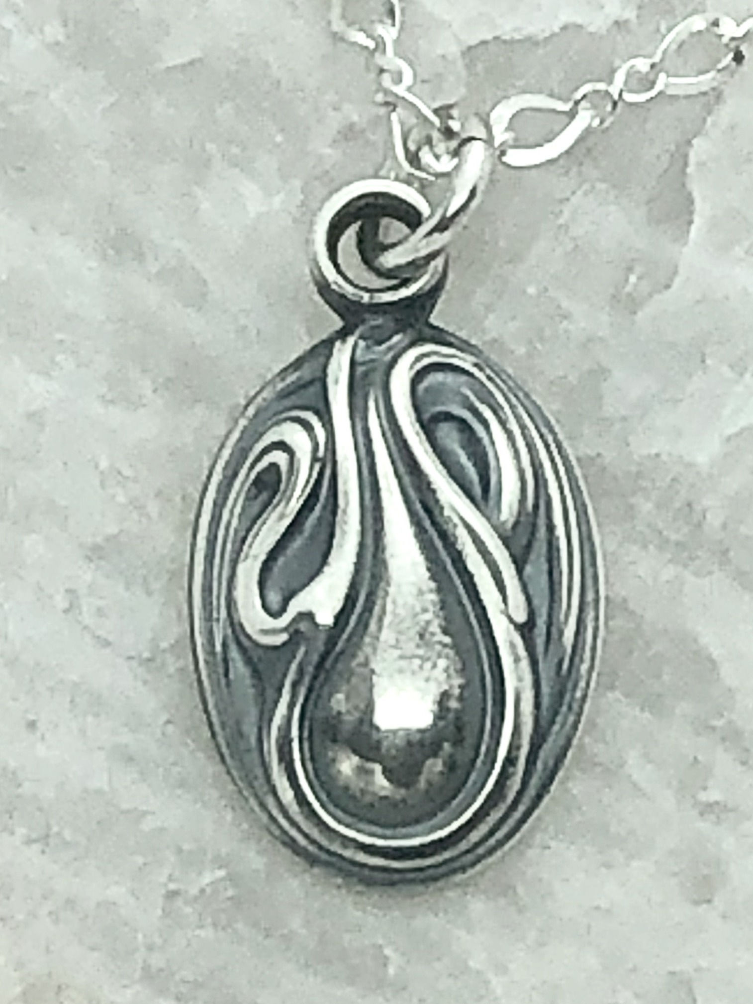 Dainty Art Deco Drop Pendant in Sterling Silver | Small Teardrop Pendant