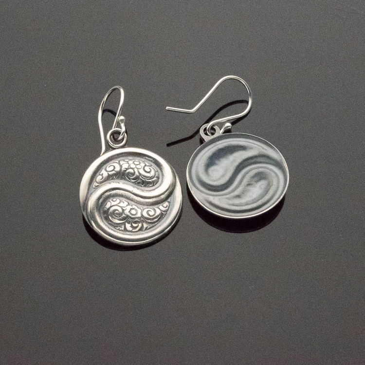 Thumbnail: Floral Yin Yang Sterling Silver Dangle Earrings