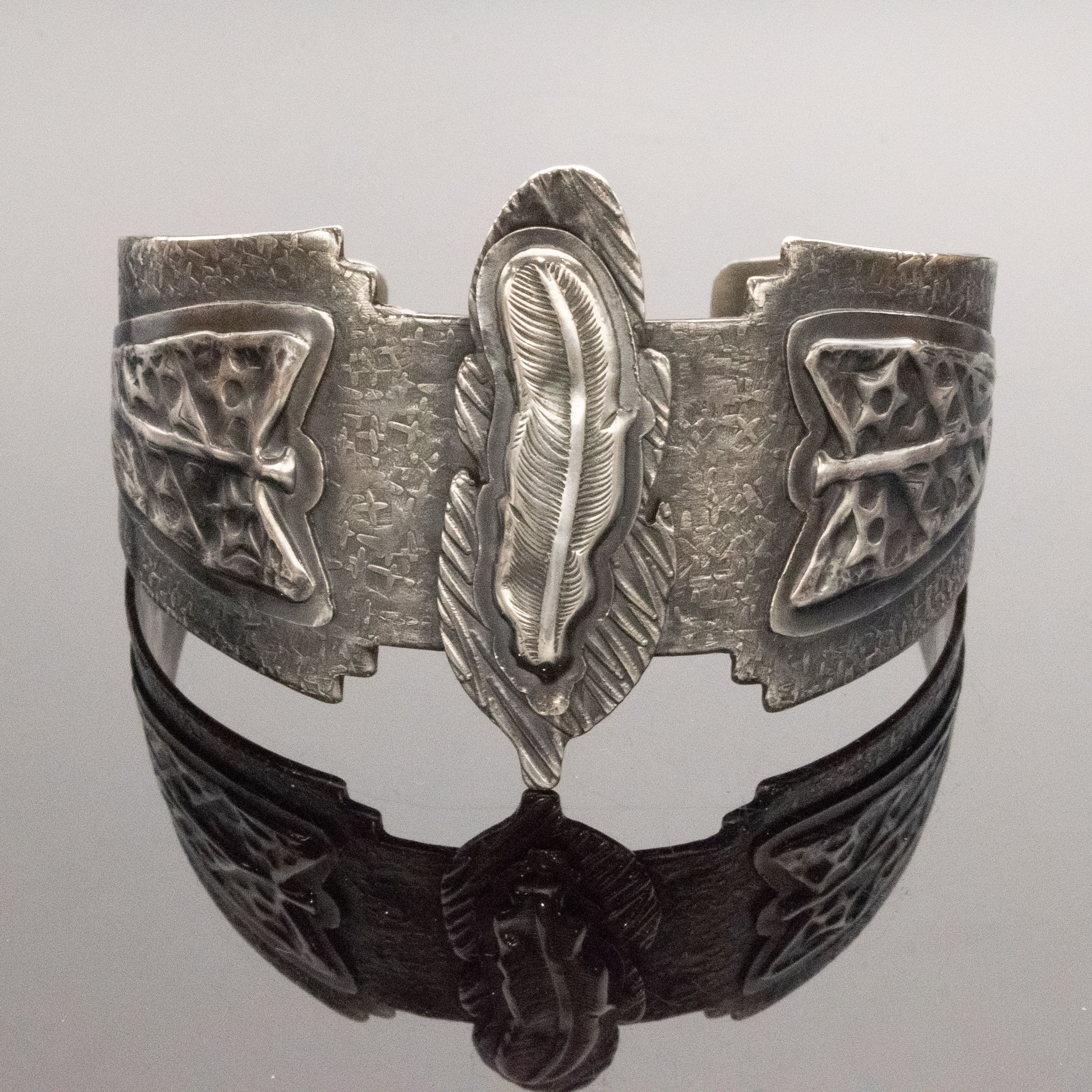 Feather Arrowhead Unisex Cuff Bracelet in Sterling Silver
