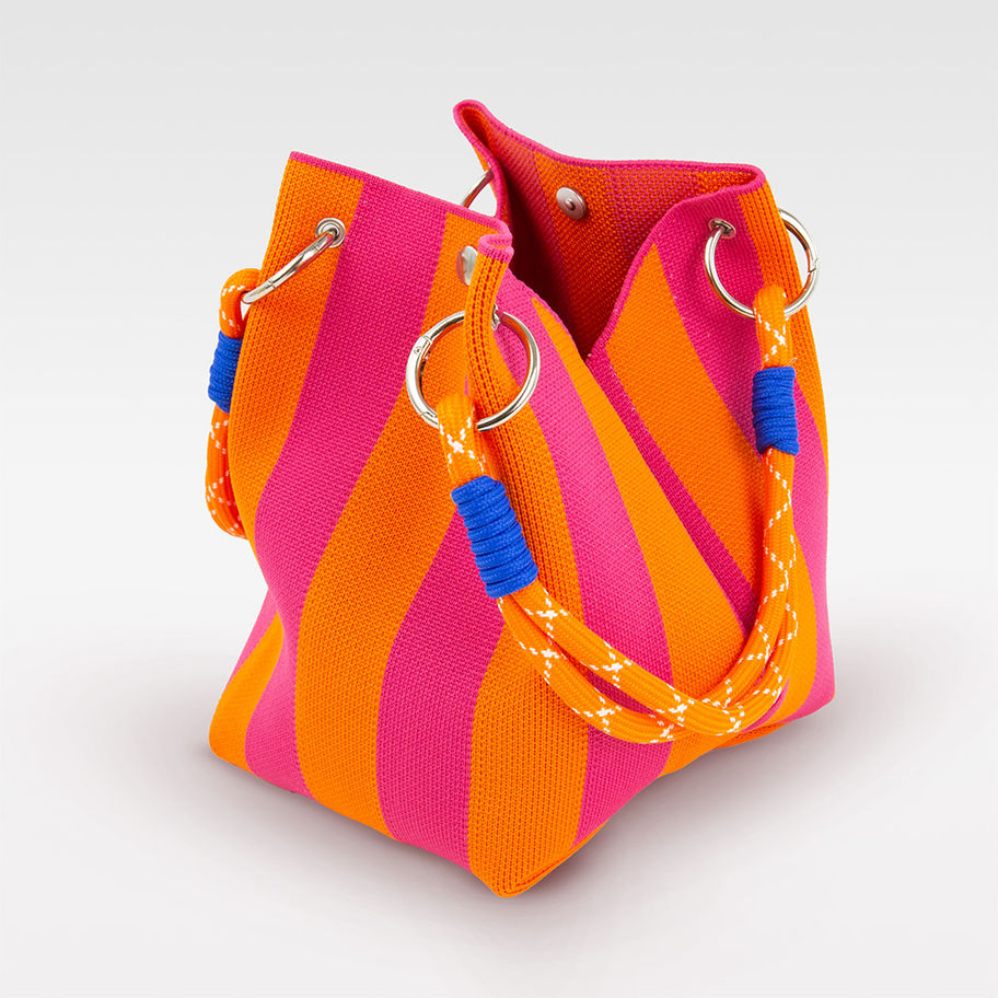Stylische Sommertasche für Frauen mit kleinen Hunden – pink-orange VIPDOG Bag mit Schnurr-Design
