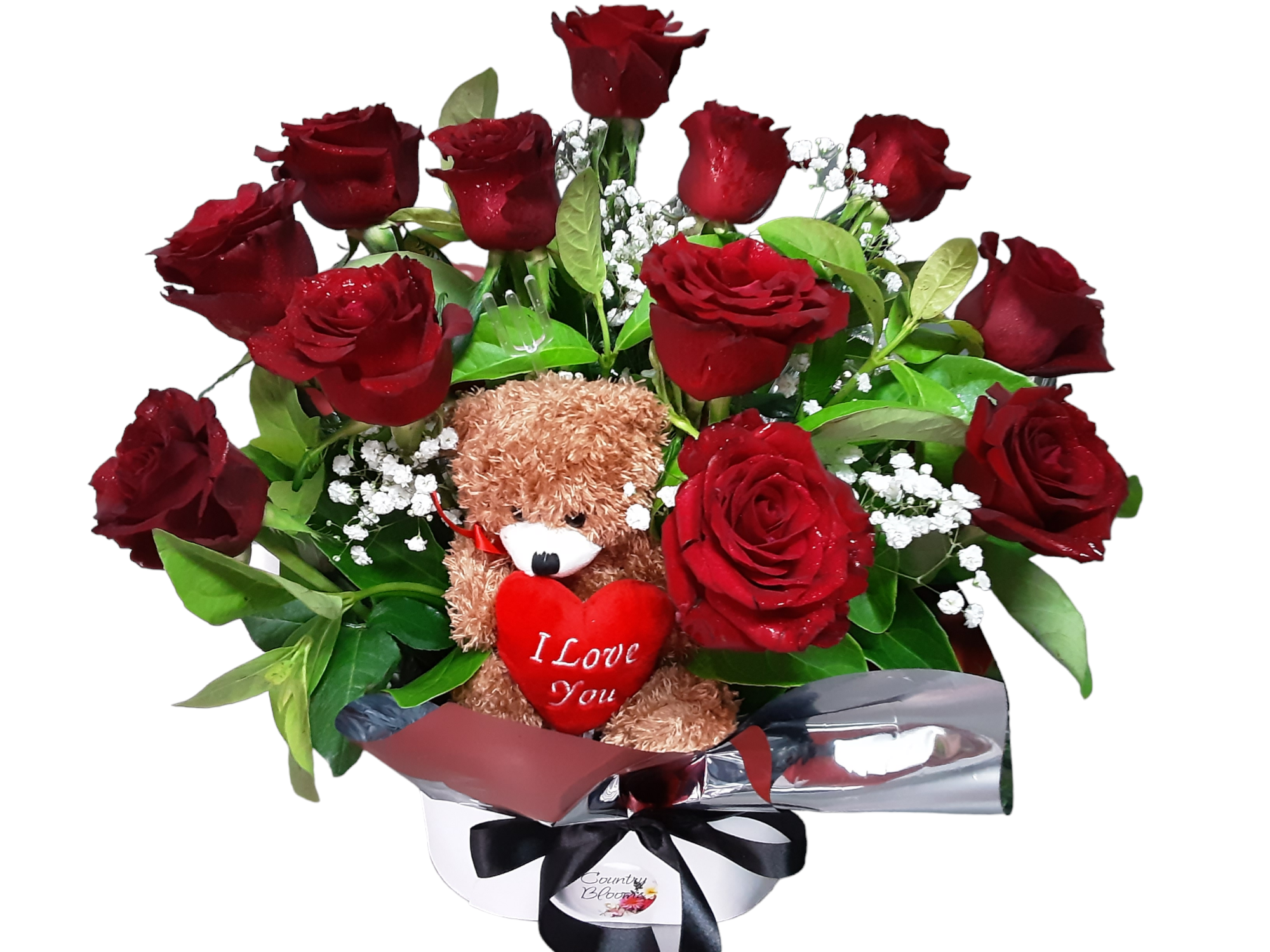 12 Rose Arrangement with Teddy