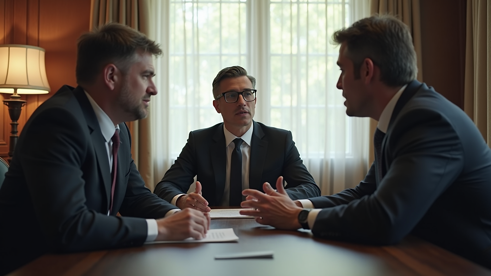 High angle view of a legal consultation with an attorney and client
