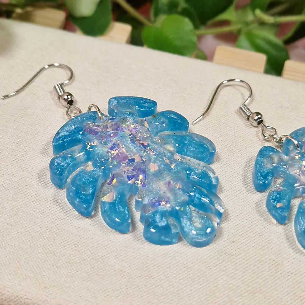 Miniature : Boucles d'oreilles Feuilles bleues à paillettes 