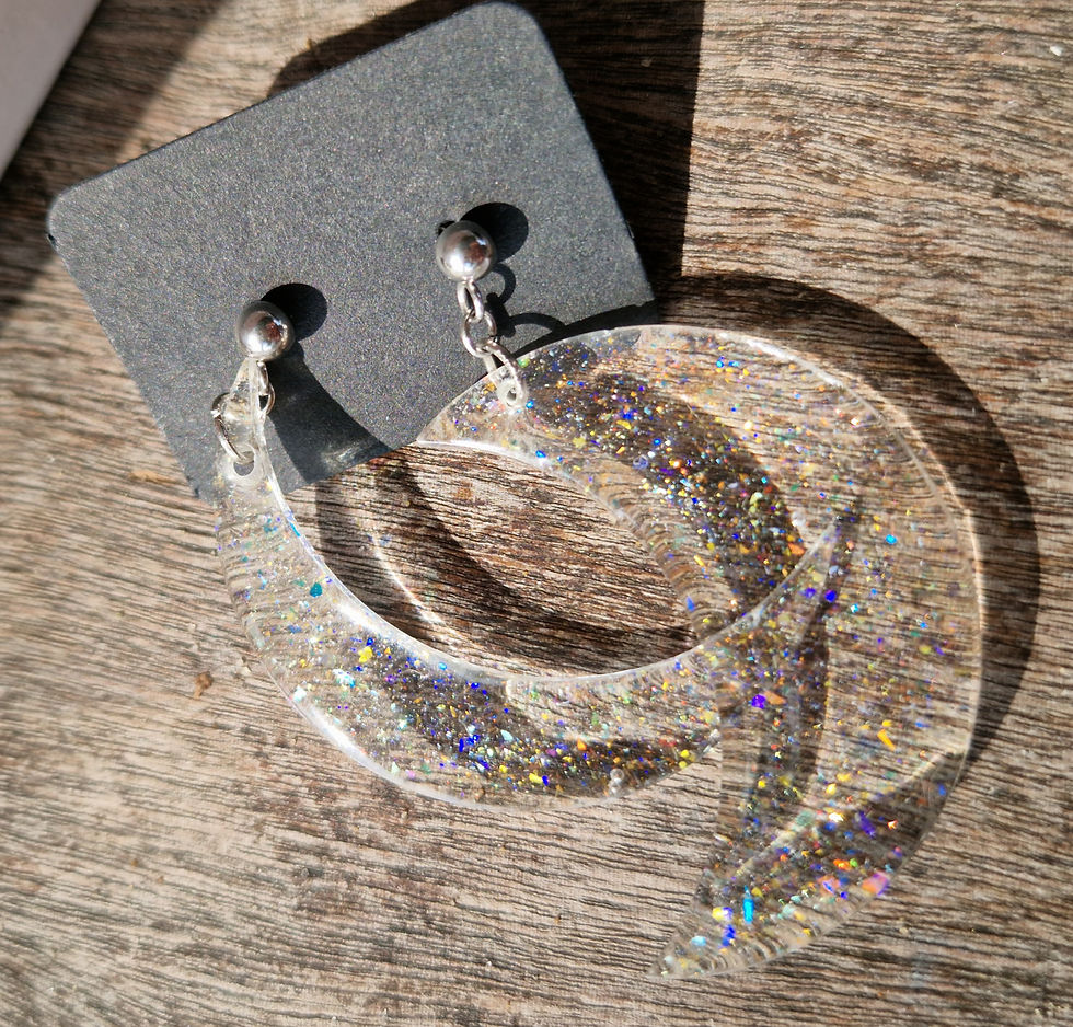 Miniature : Boucles d'oreilles Clou en forme de Lune translucides