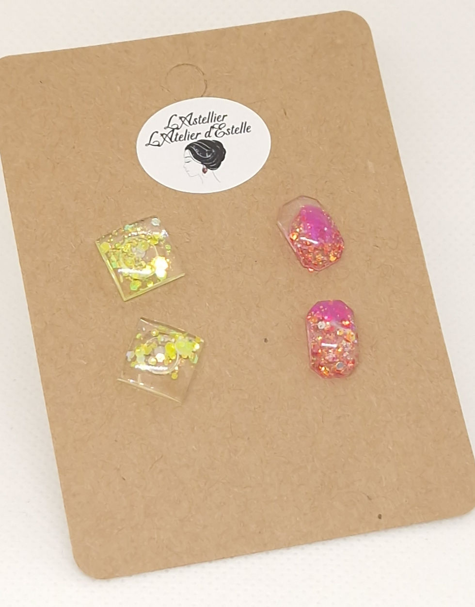 Miniature : Clous d'oreilles Carré jaune et Octogone Rose