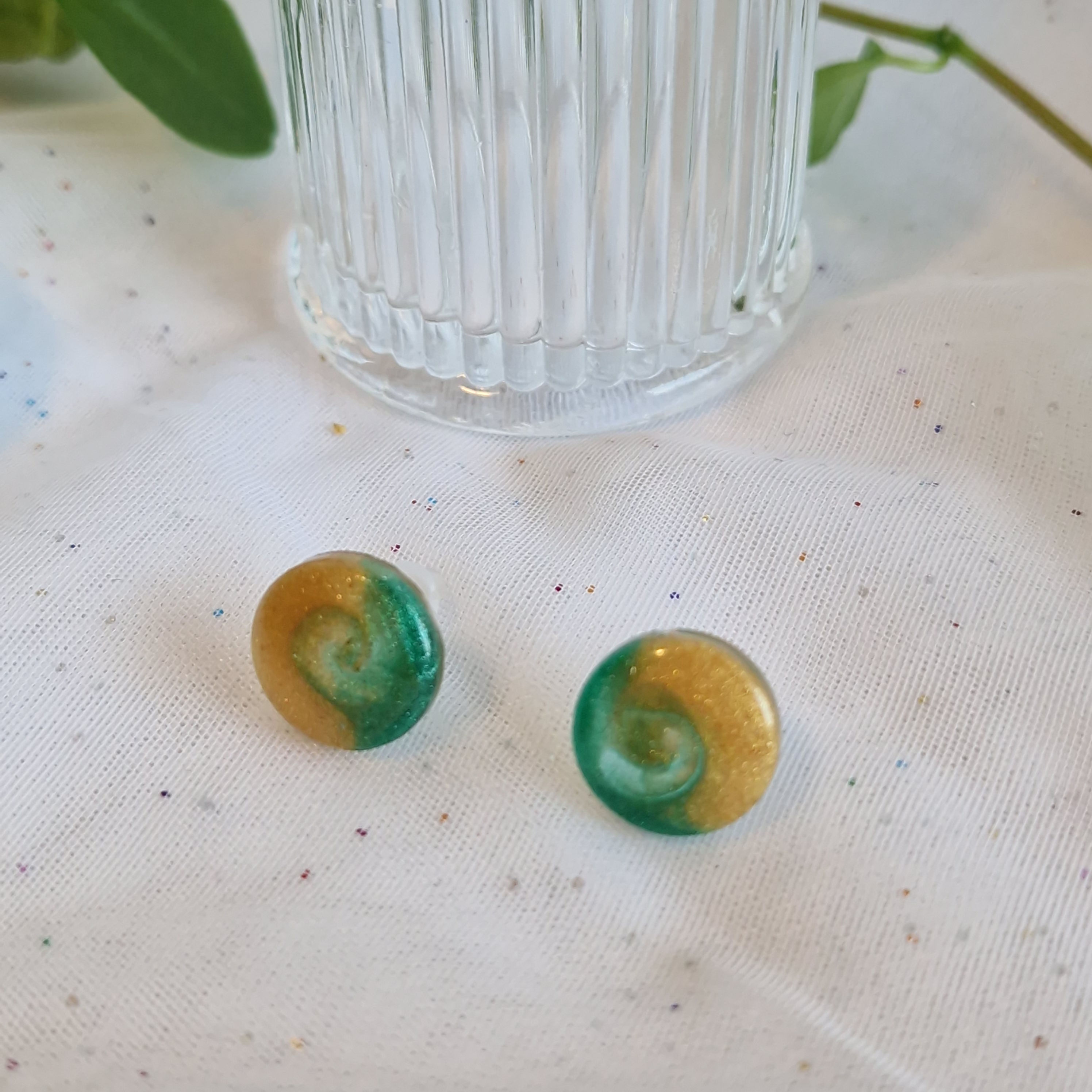 Puces Rondes Tourbillon Vert et doré