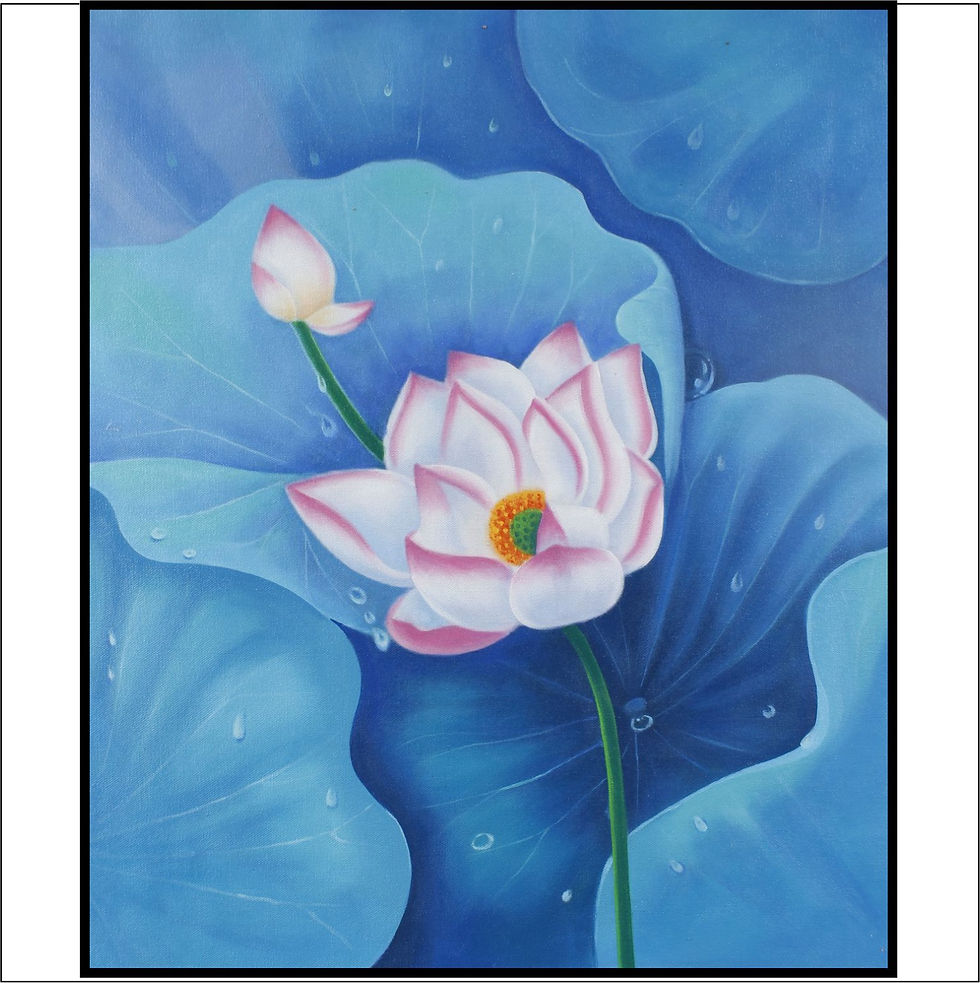 Water lily on blue hue leaves
