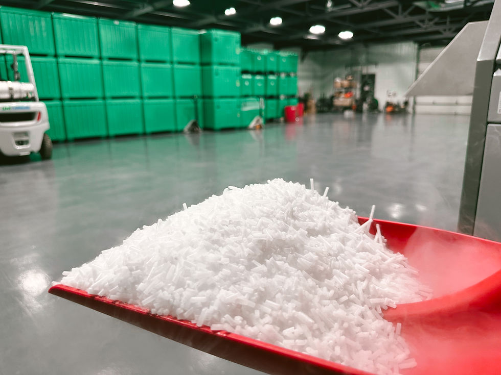 red shovel with dry ice rice