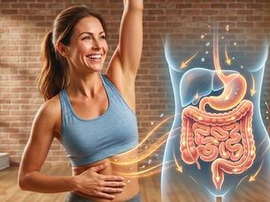 Woman feeling ideal digestive health from doing exercise