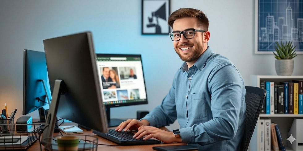 Business owner working on a modern website design, highlighting signs your website needs a redesign in 2026.