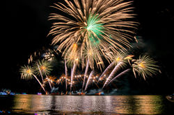Amazing beautiful colorful fireworks display on celebration of new year