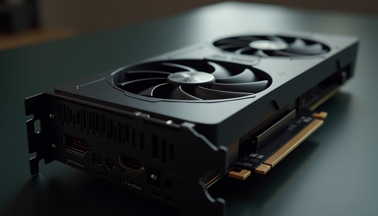Close-up view of NVIDIA GeForce RTX 5080 graphics card showing cooling fans and sleek design