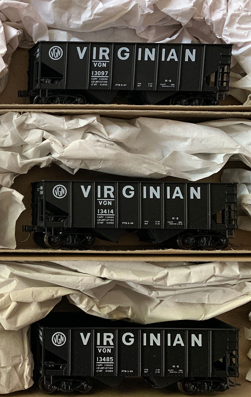 3 x Virginian H-6 - 2 Bay USRA Hopper Cars - Cincinnati Div 7 Model