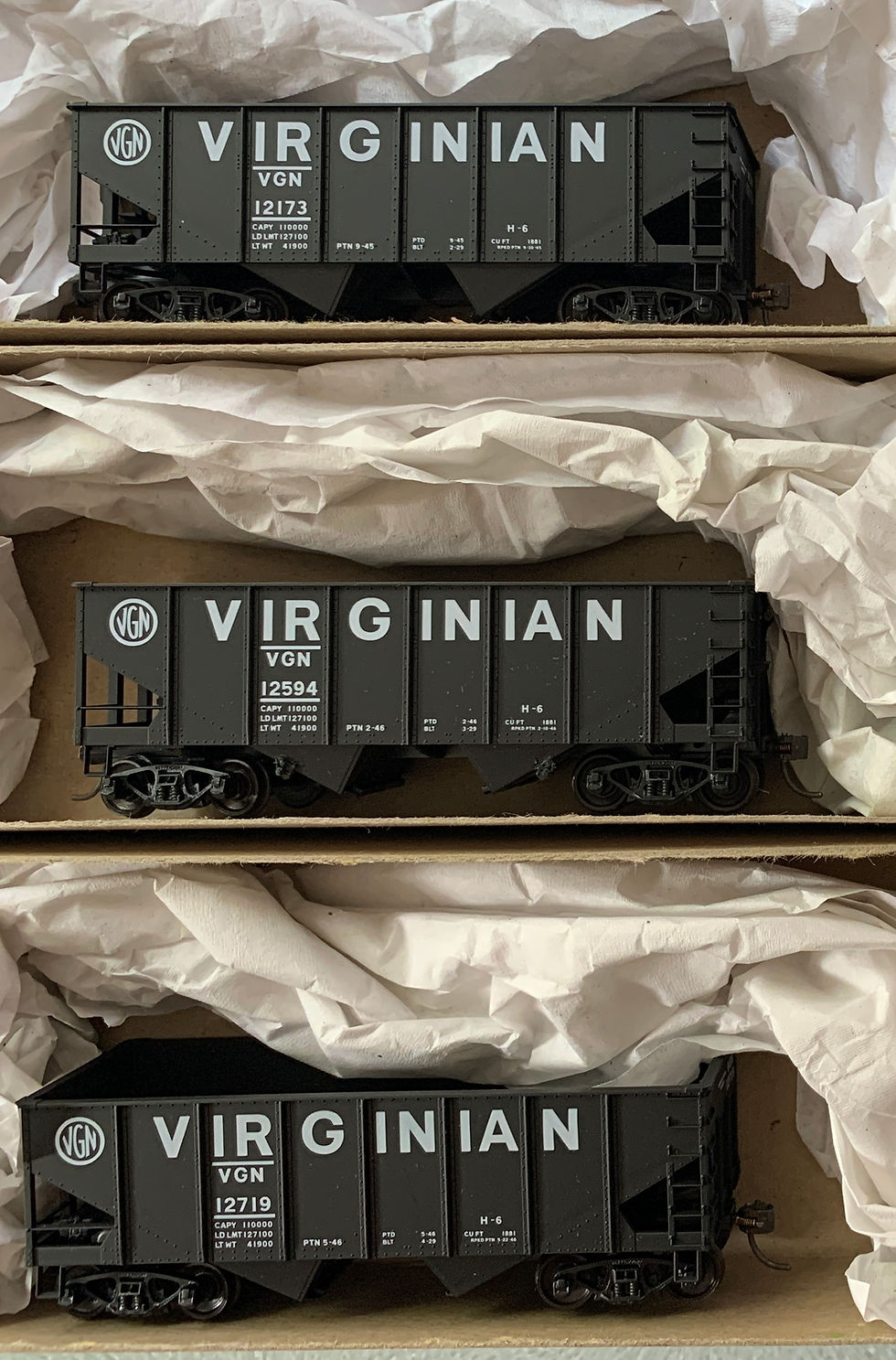 3 x Virginian H-6 - 2 Bay USRA Hopper Cars - Ltd Edition Model
