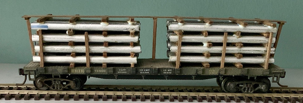 Thumbnail: ERIE 40' Flat Car +  Twin Stack Pipe Load  -  HO