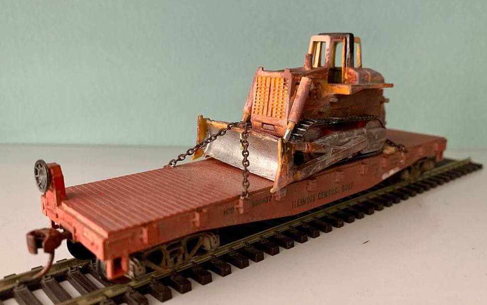 Illinois Central Gulf  40' Flat Car + Bull Dozer Load   -  HO