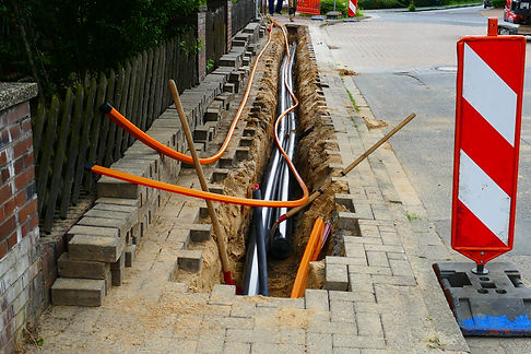 Fiber optic cable laying in the ground, buried cable for faster internet, Hanover, Germany