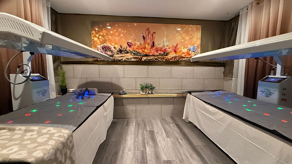 Crystal Chamber red light and PEMF therapy suite at Solstice BioSpa, Soap Lake Resort”