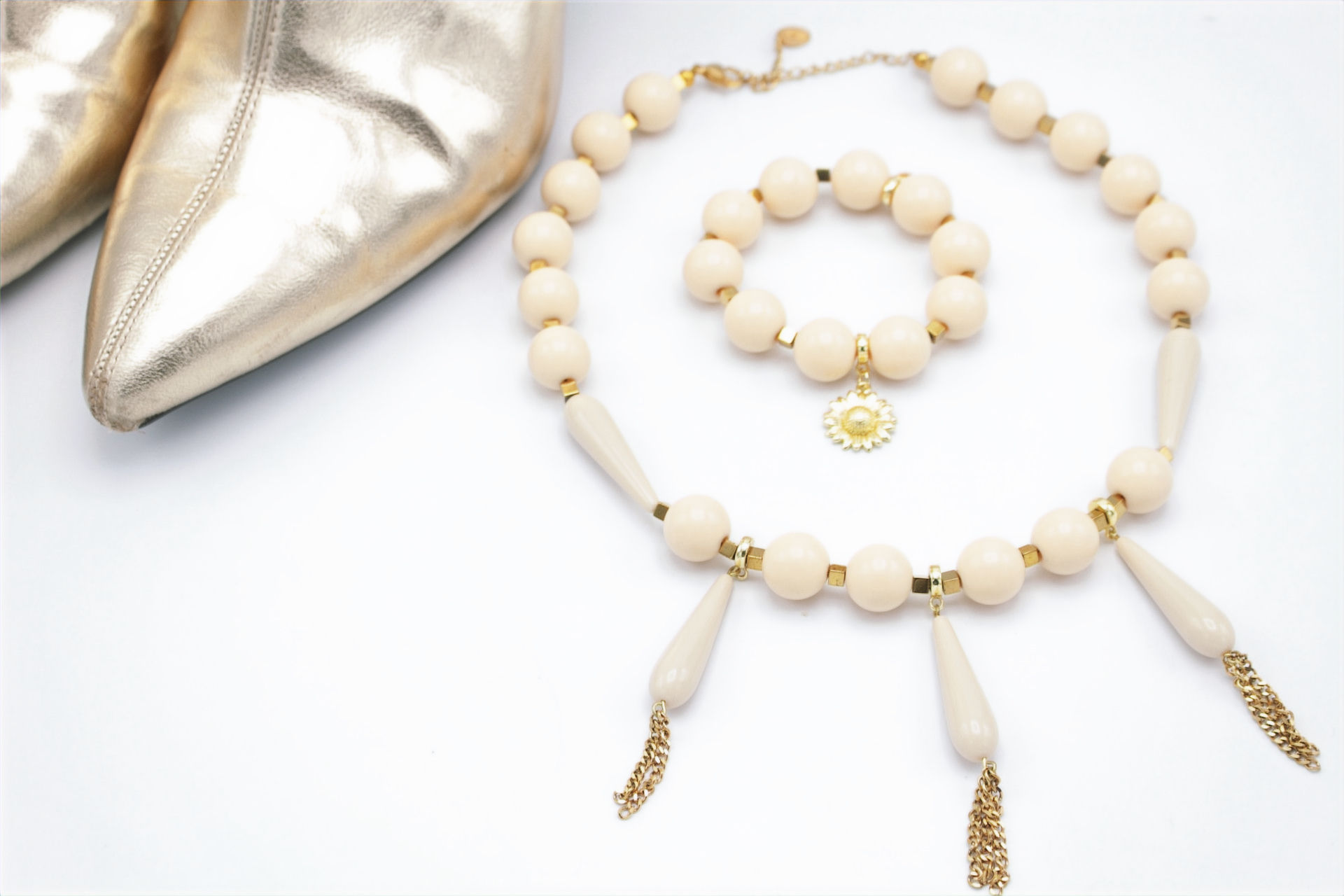 Bracelet Grosse Perles Beige Soleil