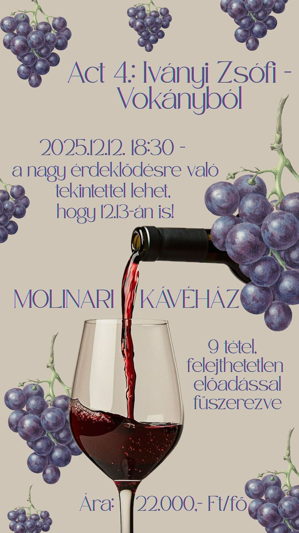 Iványi Zsófi borkóstoló a Molinariban