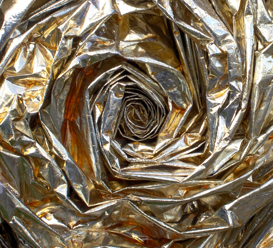 Thumbnail: Close-up detail of sustainable gold rose artwork showing folded textures and resin finish