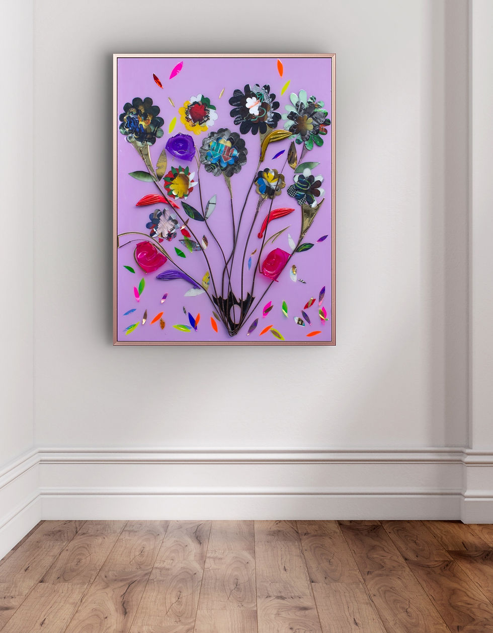 Thumbnail: Luxury sustainable art NZ reclaimed materials botanical artwork Lavender Day on a clean minimalist wall