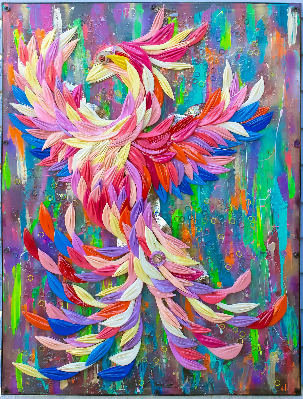 Elevate by Lisa Watkins, an original luxury phoenix wall sculpture bringing colour, hope and sculptural presence to contempor